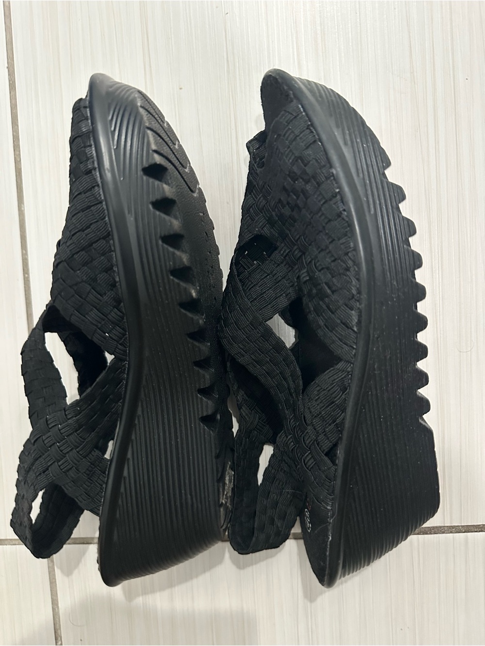 bernie mev. Black Woven Platform Wedge Sandals
